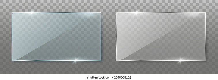 Realistic Glass Effect On Transparent Background. Acrylic And Glass Texture With Glares And Light. Realistic Transparent Glass Window, Mirror In Rectangle Frame. Vector Illustration, PNG.