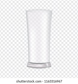 Realistic glass. The empty mug on transparent background. Transparent realistic elements. Ready to apply to your design. Vector illustration.