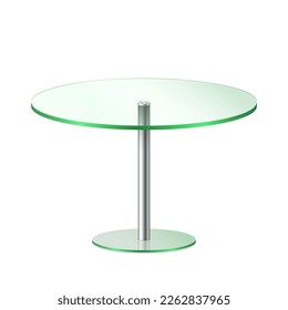 Realistic glass empty round table with metal stand and shadow. Template design for interior restaurant or cafeteria interior. Modern table furniture sign. 3d vector illustration