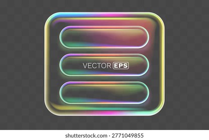 Realistic glass frames and buttons set on a transparent background. Perfect for UIUX design and web elements. Vector illustration