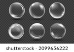 Realistic glass globe. 3d glossy transparent crystal sphere, round orb water clear drop, optical bead, soap bubble, gloss shiny empty button, isolated vector illustration. Realistic glass globe round