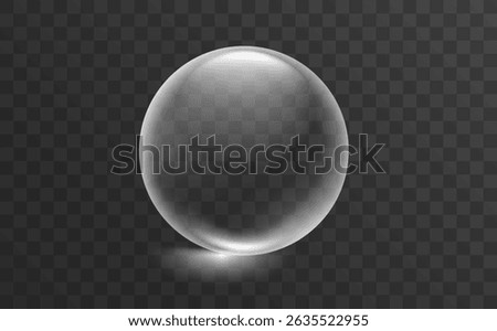 Realistic glass globe. 3D transparent crystal sphere with glossy shine. Clear orb, water drop, soap bubble or optical bead. Isolated vector