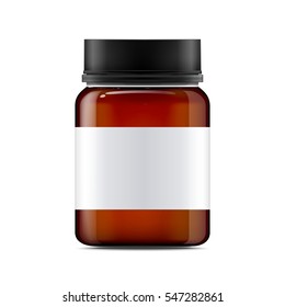 Realistic glass jar with with jam, configure or honey. Food bank.Transparent banks. Empty containers vector illustration. Mock up mason jar with design label or badges