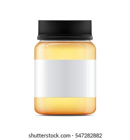 Realistic glass jar with with jam, configure or honey. Food bank.Transparent banks. Empty containers vector illustration. Mock up mason jar with design label or badges