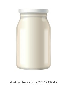 Realistic glass jar of milk or dairy product vector illustration