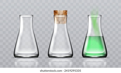 Equipo De Laboratorio De Vidrio Realista. Máscaras O Beakers. Vector EPS10