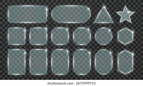 Marcos de forma líquida de vidrio realista con efecto de brillo: Plantillas geométricas de Vector transparente para Elementos de diseño e interfaz de usuario