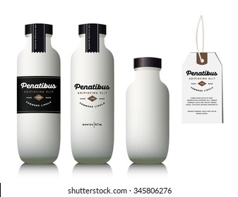 Realistic glass milk bottle. Mock up container. Package for drink with design label.