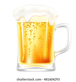 realistic glass mug with beer on white background