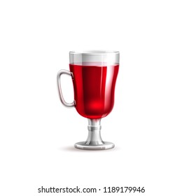 Realistic glass of mulled wine, red alcohol hot cocktail for christmas, new year party. Vector warm punch, traditional xmas drink, cafe and restaurants menu design beverage.