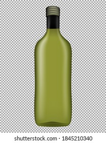 Realistic glass oil bottle with screw cap, without label isolated on transparent background. Vector illustration