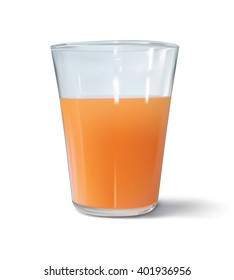 Realistic glass with orange juice on white background