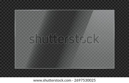 Realistic glass plate panel texture with shiny glossy light glare reflective surface effect overlay on isolated background rectangle gradient window