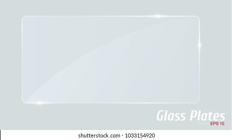 Realistic glass plate square, rectangle and round. vector illustration