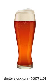Realistic glass with red beer on white background, vector.