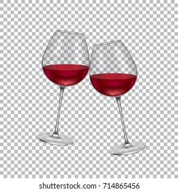 Realistic Glass with Red Wine on a Transparent Background Alcohol Drink. Vector illustration