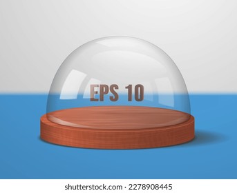 Realistas cúpulas 3d esféricas de vidrio. Tapa transparente con bandeja de visualización de madera.