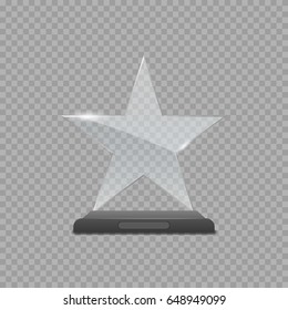 Realistic Glass Star Award Over Transparent Background For Presentation Or Awards Ceremony. Best Of The Best Symbol, Winner Sign