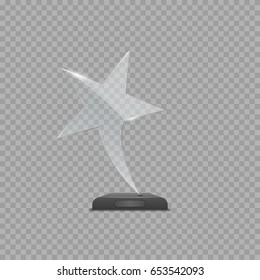 Realistic Glass Star Award Over Transparent Background For Presentation Or Awards Ceremony. Best Of The Best Symbol, Winner Sign