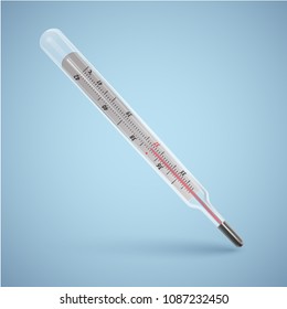 Realistic glass thermometer for measuring the temperature of the human body. Thermometer medical on white background. Vector, eps 10 illustration.