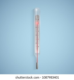 Realistic glass thermometer for measuring the temperature of the human body. Thermometer medical on light background. Vector, eps 10 illustration.