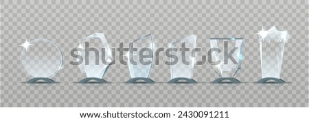 Realistic Glass Trophy Cups, Elegantly Designed With Transparent Finish, Showcase Achievements With Sophistication