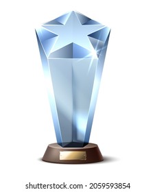 Trofeo de vidrio realista. Ganadores de cristal de forma estrella