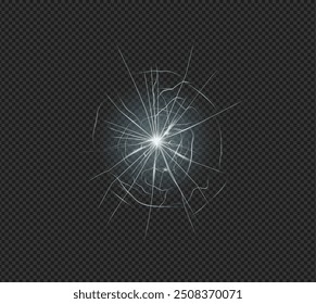 Realistic glass with visible cracks or fractures in form of linear or spider web like patterns on surface. Vector broken window or monitor display, gadget screen or car windshield, gunshot effect