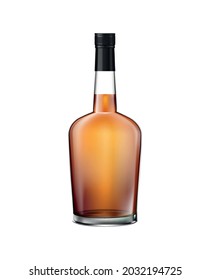 Realistic glass whisky cognac brandy bottle with screw cap vector illustration