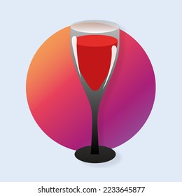 Realistic glass with wine. Branding mock up. Contemporary marketing beverage template. Alcohol, relax, champagne, holiday. Gradient background. 3d isometric illustration