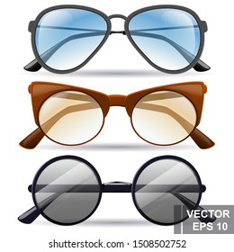 Realistic glasses. Sun protection. Fashionable. Sunrise. For your design.