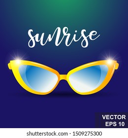 Realistic glasses. Sun protection. Fashionable. Sunrise. For your design.