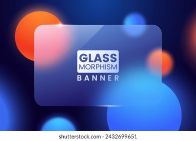 Realistic glassmorphism background. Vertical rectangular banner with glass overlay effect on abstract background with bright gradient bubbles. Web design element. Vector illustration.