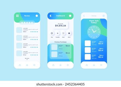 Realistic glassmorphism mobile app template vector design in eps 10