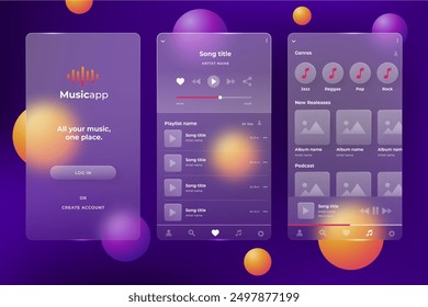 Realistic glassmorphism mobile app template vector design in eps 10