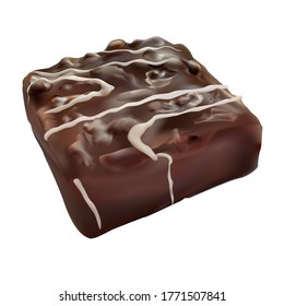 realistic glazed chocolate cake isolated on a white background. chocolate candy with nuts stock vector illustration