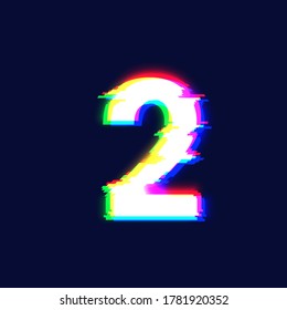 Realistic glitch font character '2' vector illustration