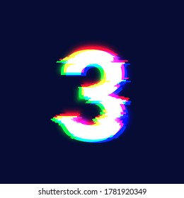 Realistic glitch font character '3' vector illustration