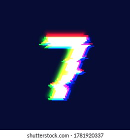 Realistic glitch font character '7' vector illustration