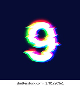 Realistic glitch font character '9' vector illustration