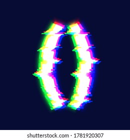 Realistic glitch font character 'brackets' vector illustration