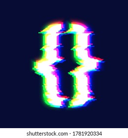 Realistic glitch font character 'brackets' vector illustration
