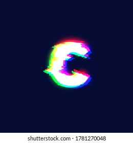 Realistic glitch font character 'c', vector illustration
