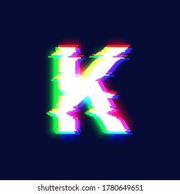 Realistic glitch font character 'K', vector illustration