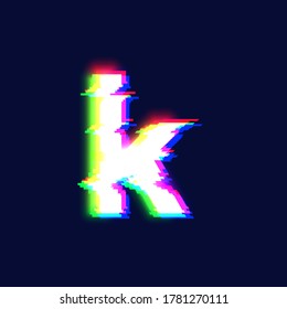 Realistic glitch font character 'k', vector illustration