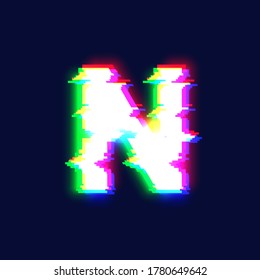 Realistic glitch font character 'N', vector illustration