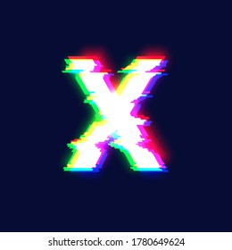 Realistic glitch font character 'X', vector illustration