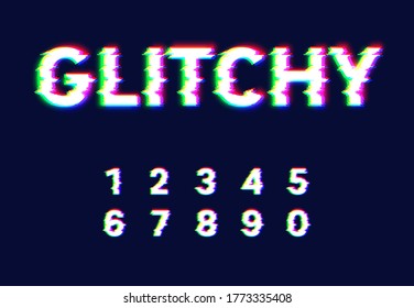 Realistic glitch font set, vector illustration