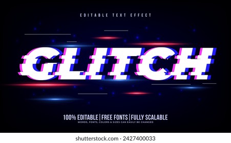 Realistic glitch text effect or 3d typography in cyber and neon style for technology business marketing. Glitch neon light text effect with cyberspace background. Virtual game logo 3d rendering mockup