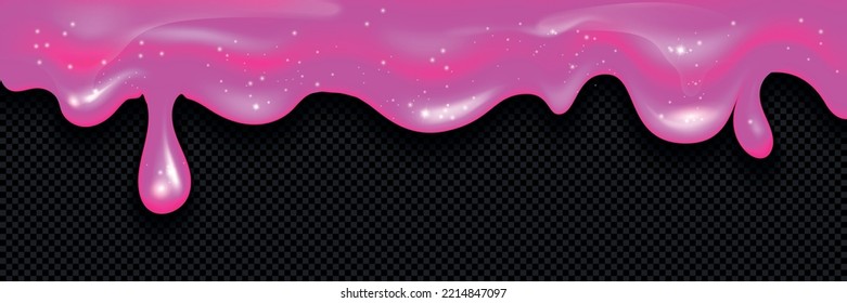 Realistic glitter slime liquid dripping concept droplets of pink thick liquid drip down from the top vector illustration